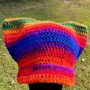 Oversized Colorful Crochet Cat Ear Hat